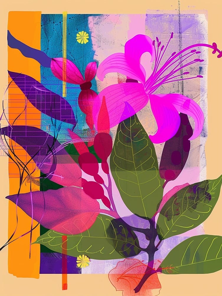 Fuchsia 3 Neon Flower Collage