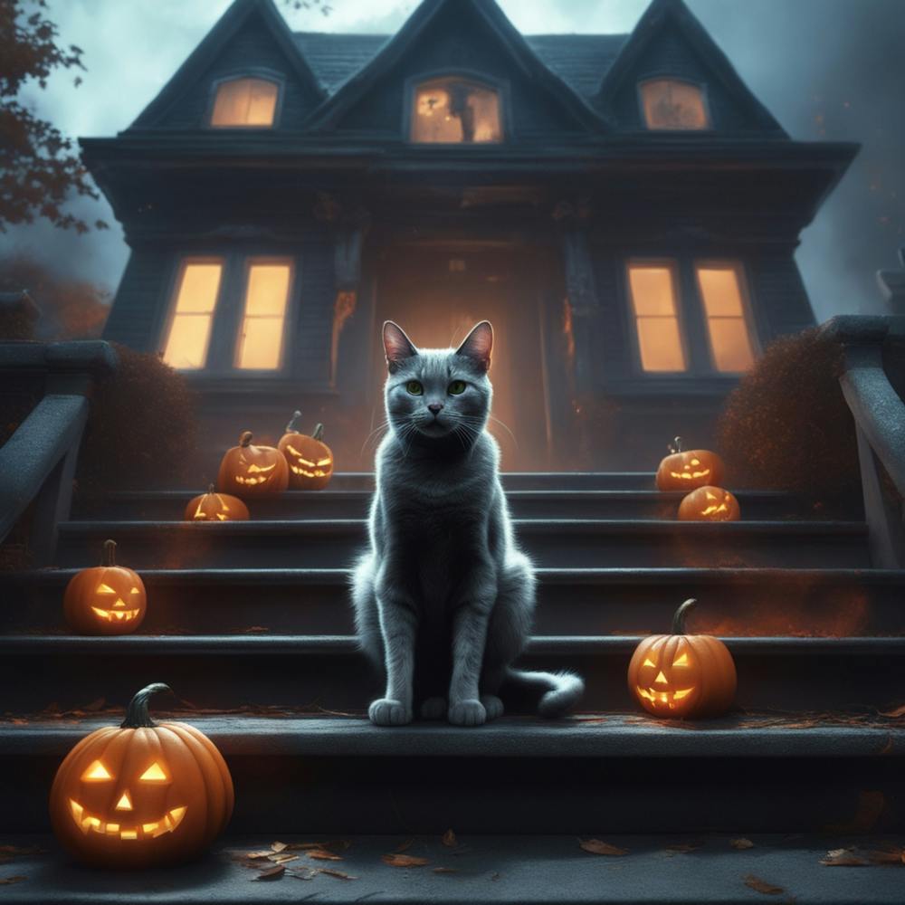 Halloween Cat In Front Of House 21