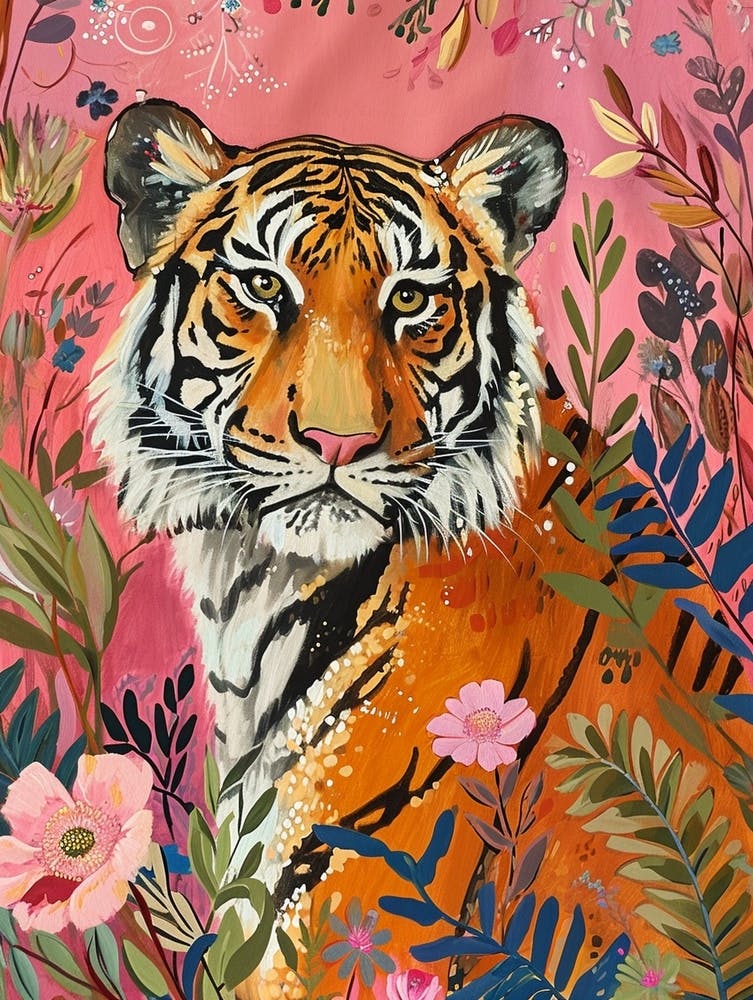 Floral Animal Painting Bengal Tiger 4