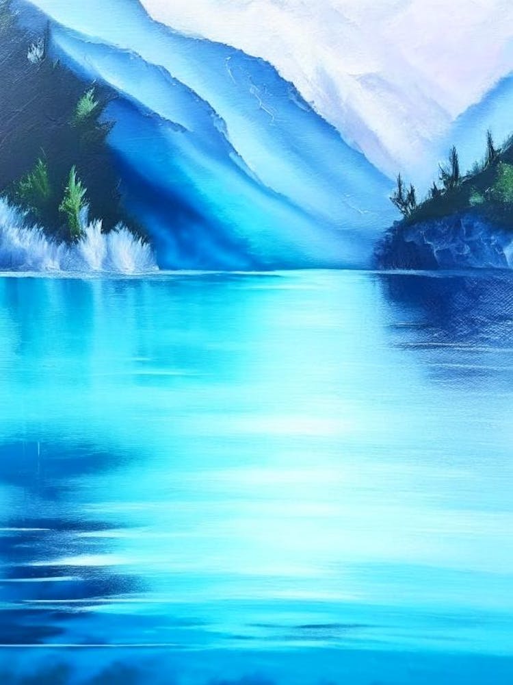 Blue Lake Landscapes Waterscape Marble Acrylic Painting 2