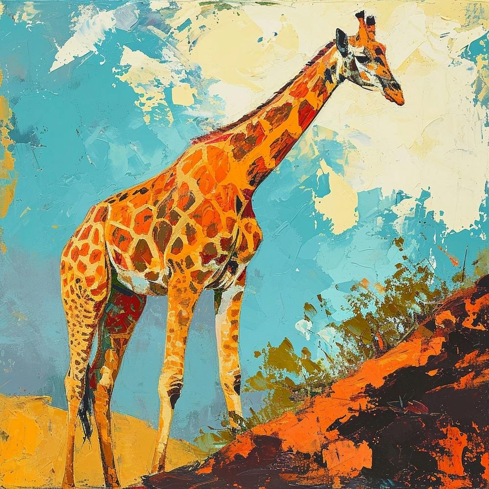 Giraffe On A Mountain Top Brushstroke 3