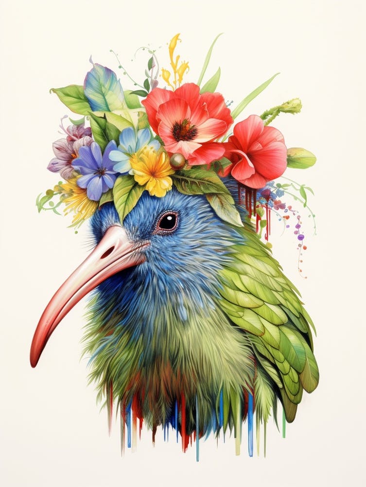 Bird With A Flower Crown Kiwi 6