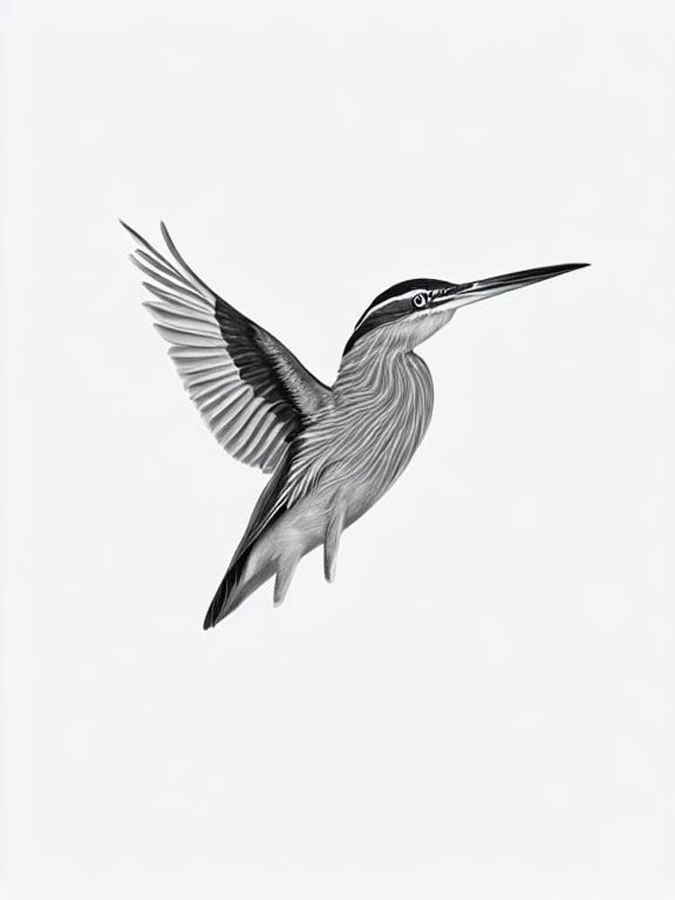 Green Heron B&W Pencil Drawing 3 Bird
