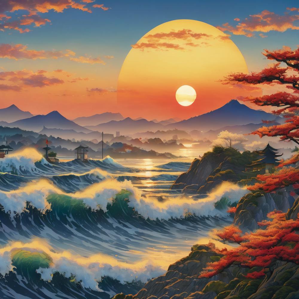 Big Wave Sunset by Hokusai