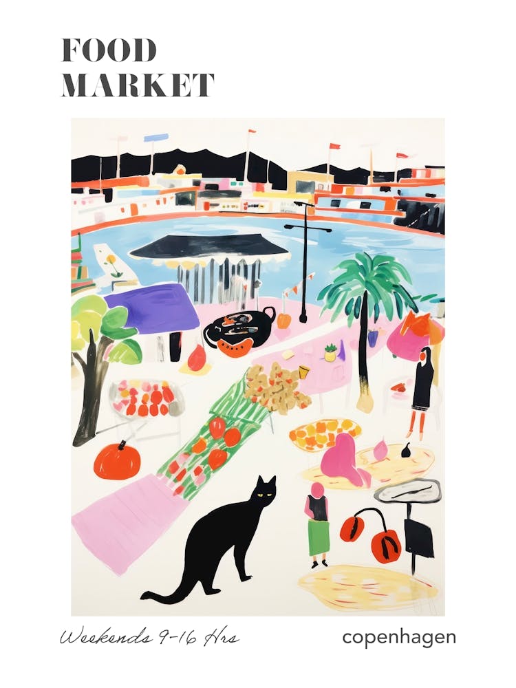 The Food Market In Copenhagen 6 Illustration Poster