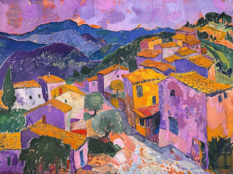 Village Harmony Painting Inspired By Paul Cezanne