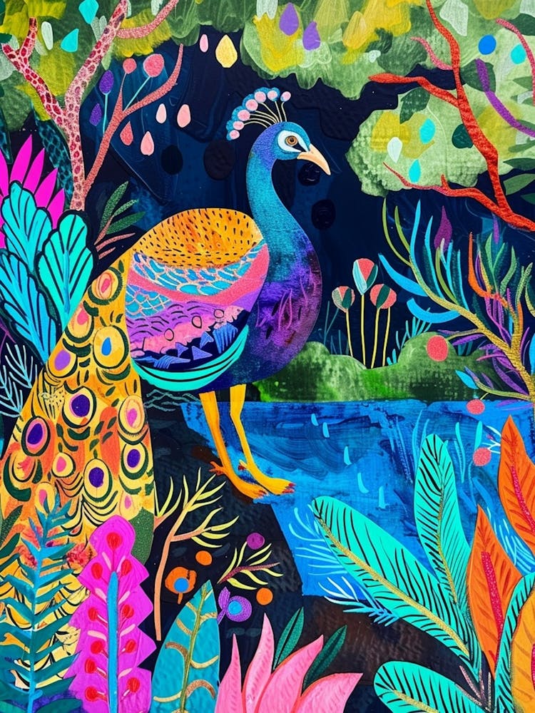 Peacock By The Pond Wild Brushstrokes 3