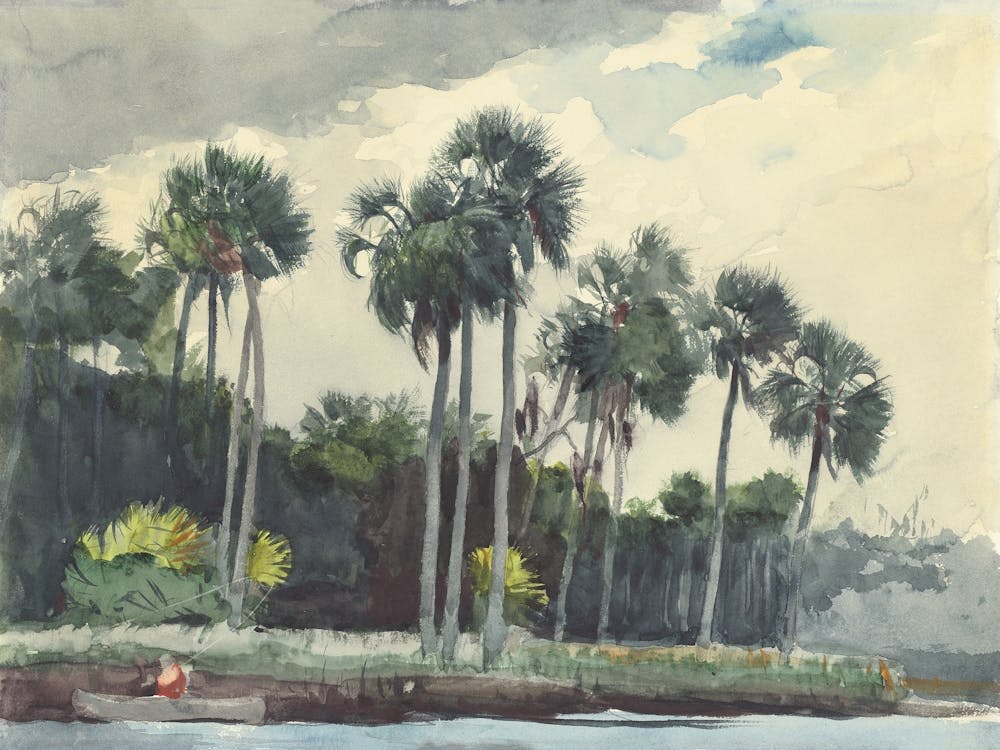 Palm Trees By The Water, Vintage Muted Landscape Art