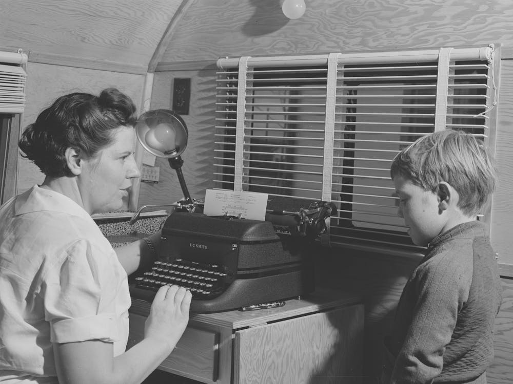 Untitled Photo, Possibly Related To The Fsa (Farm Security Administration) Nurse Types Out Dental Record Of Migra
