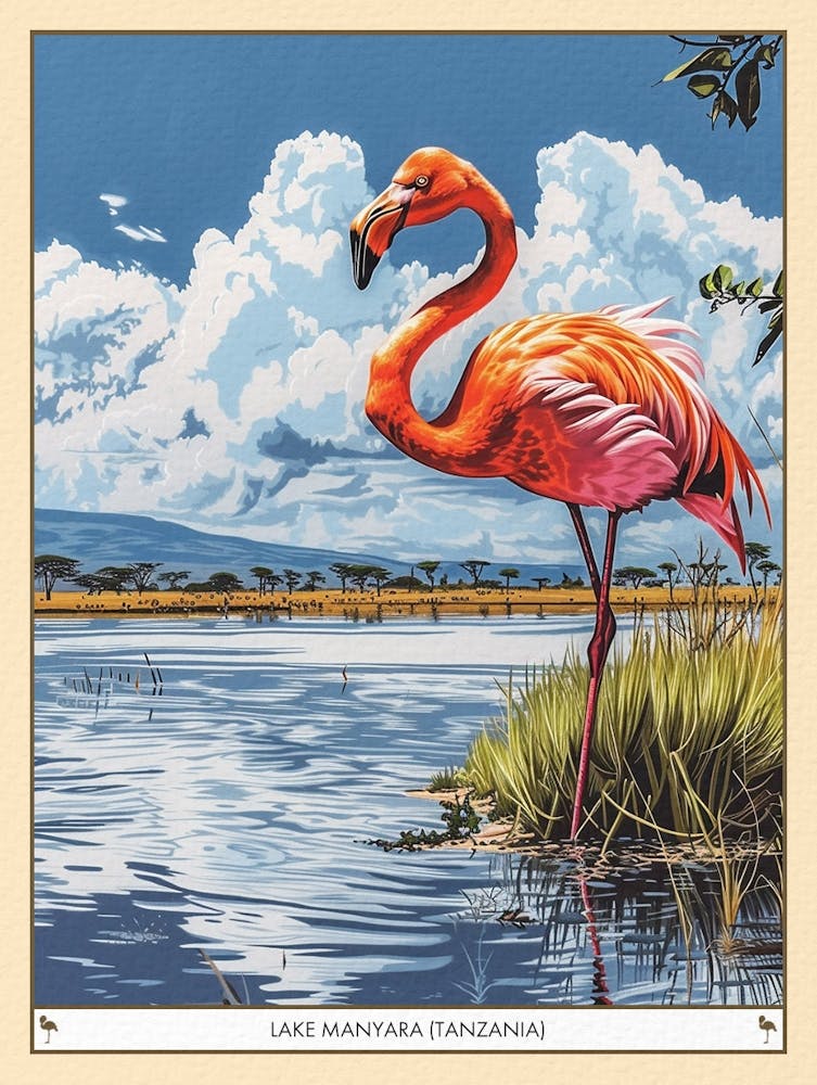 Greater Flamingo Lake Manyara Tanzania Tropical Illustration 3 Poster