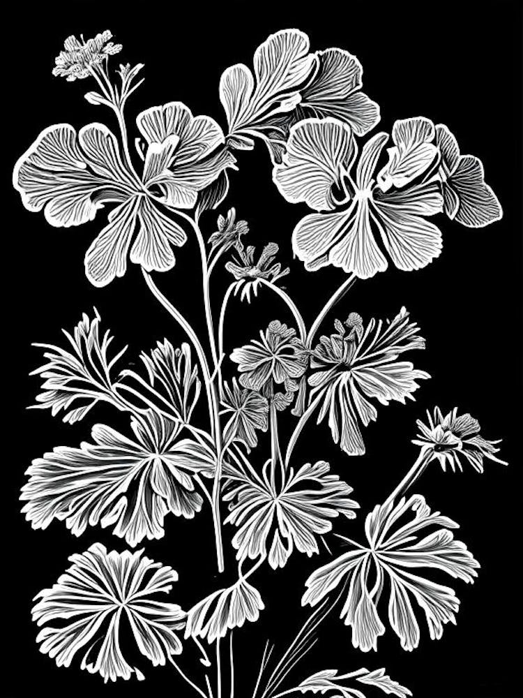 Wild Geranium Wildflower Linocut 2