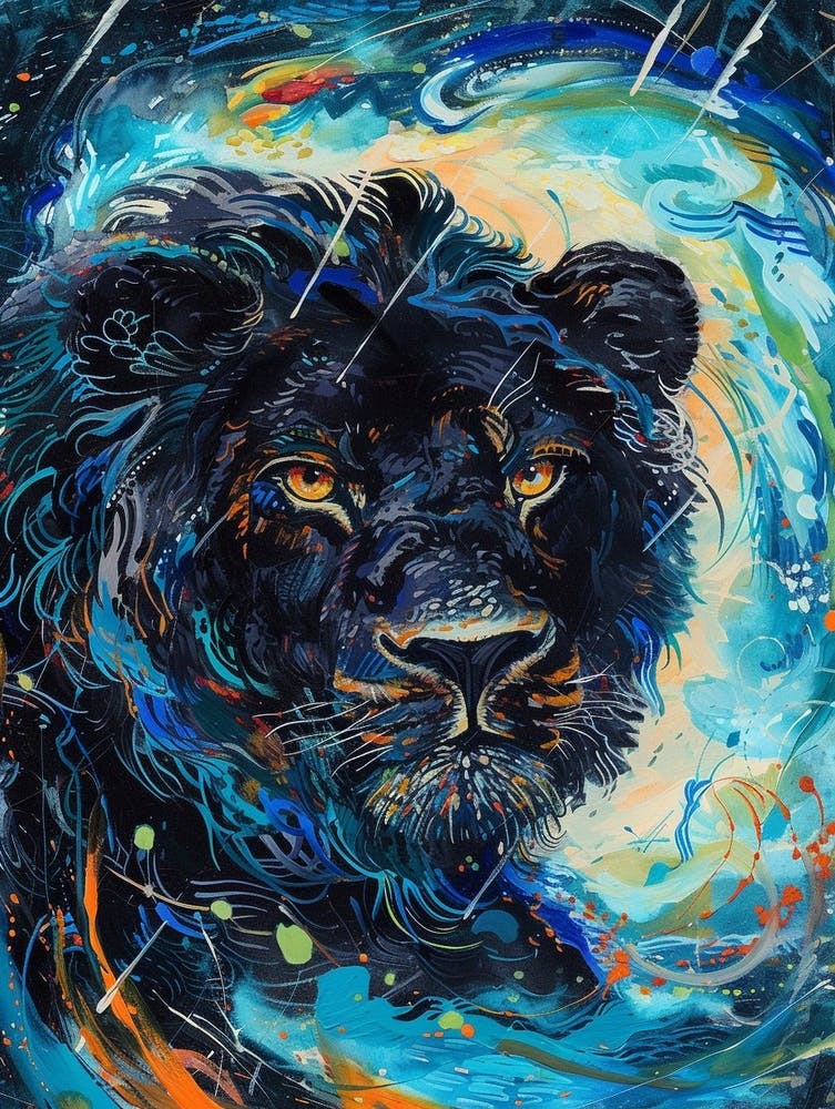 Black Lion Facing A Storm Fauvist Painting 2