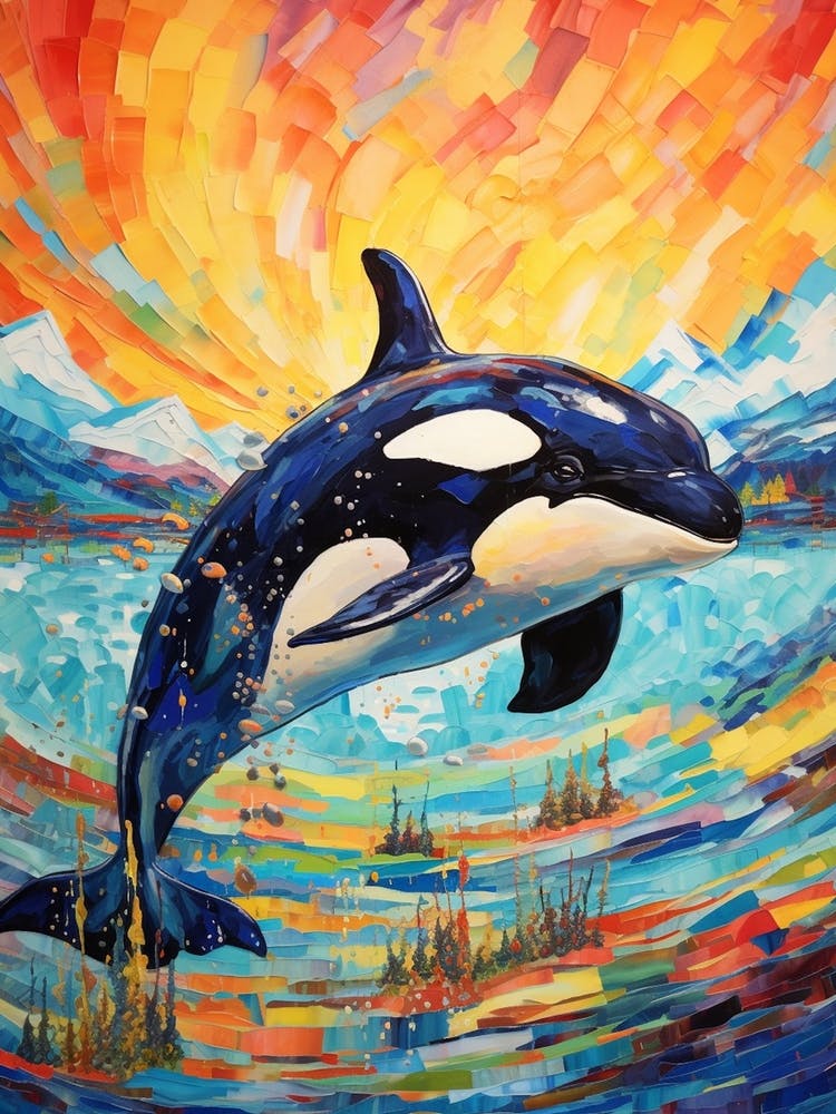 Orca Whale Impasto Colourful Swirls