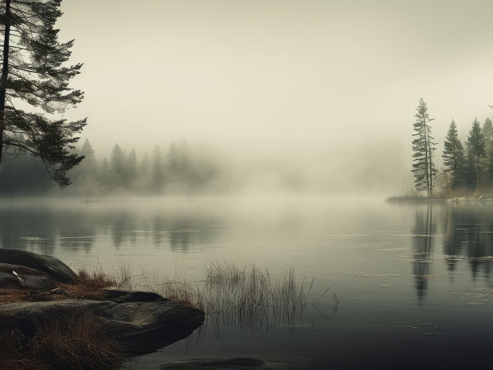 Rustic Forest Lake Oil Painting