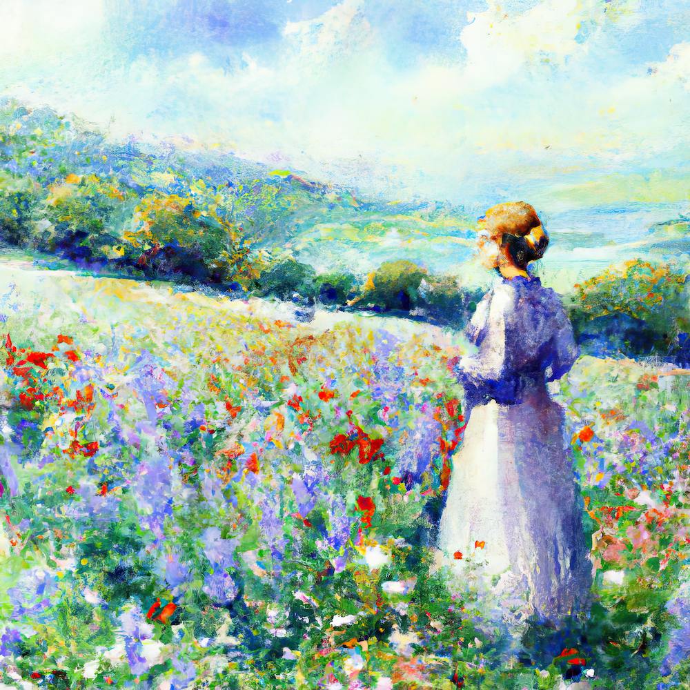 Watercolor Of Girl In A Field