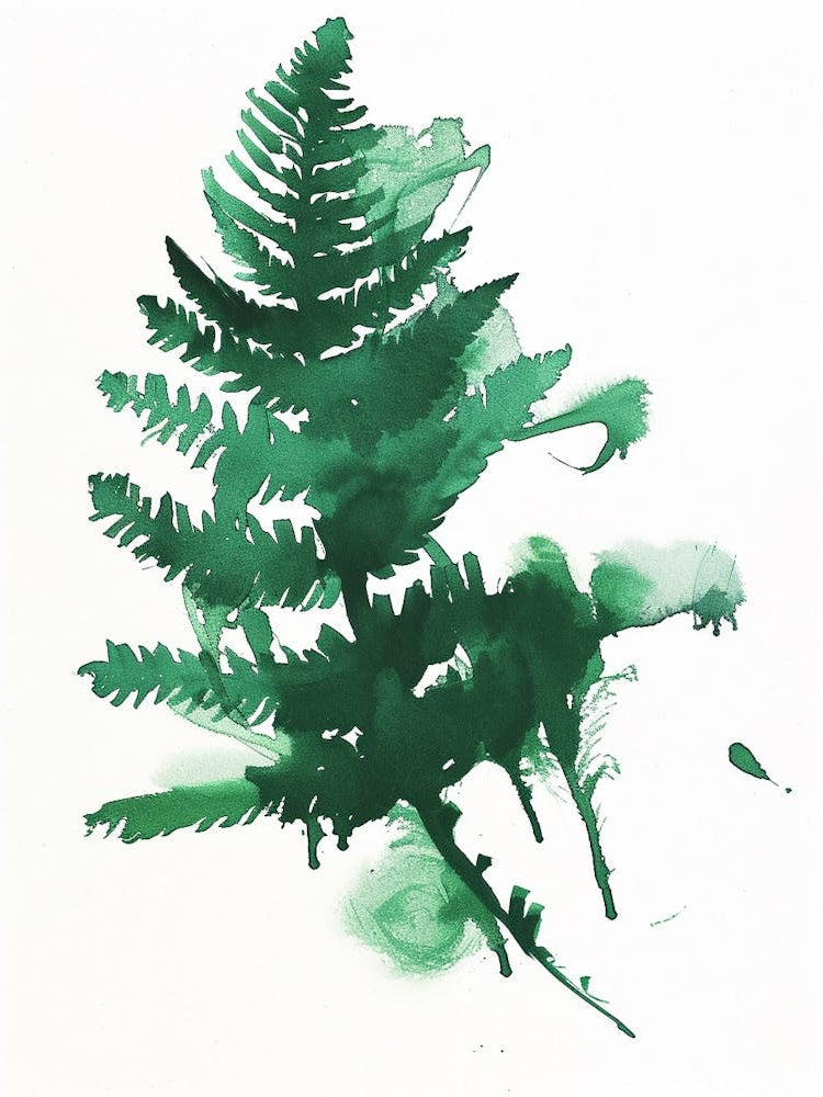 Green Ink Painting Of A Staghorn Fern 2