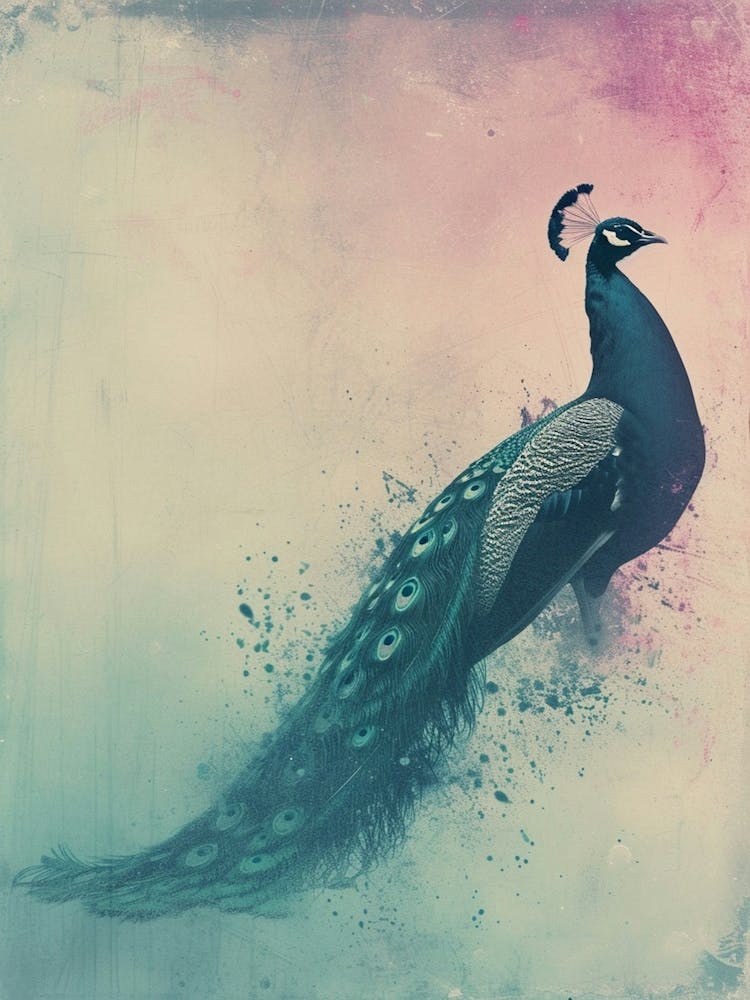 Pink & Turquoise Peacock Cyanotype Inspired