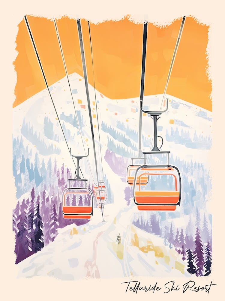 Poster Of Telluride Ski Resort   Colorado, Usa, Ski Resort Pastel Colours Illustration 1