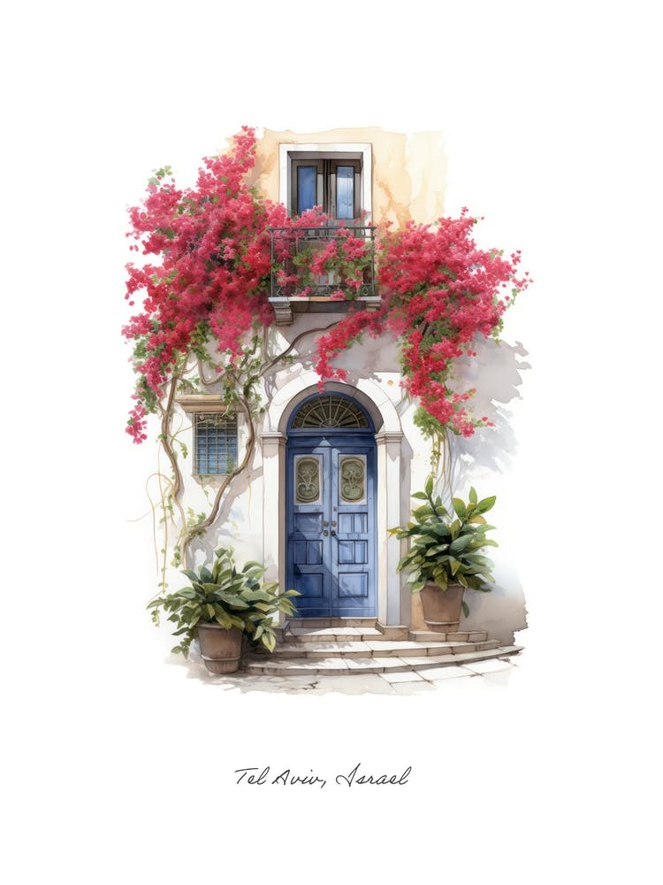 Tel Aviv, Israel   Mediterranean Doors Watercolour Painting 4 Poster