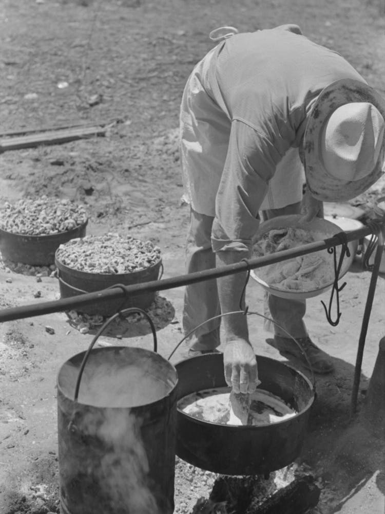 Camp Cook Working Over An Open Fire, Cattle Ranch Near Spur, Texas, The Old Attitude Of The Inferiority Of The Cook