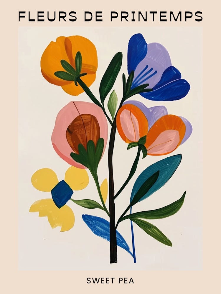 Spring Floral French Poster  Sweet Pea 3