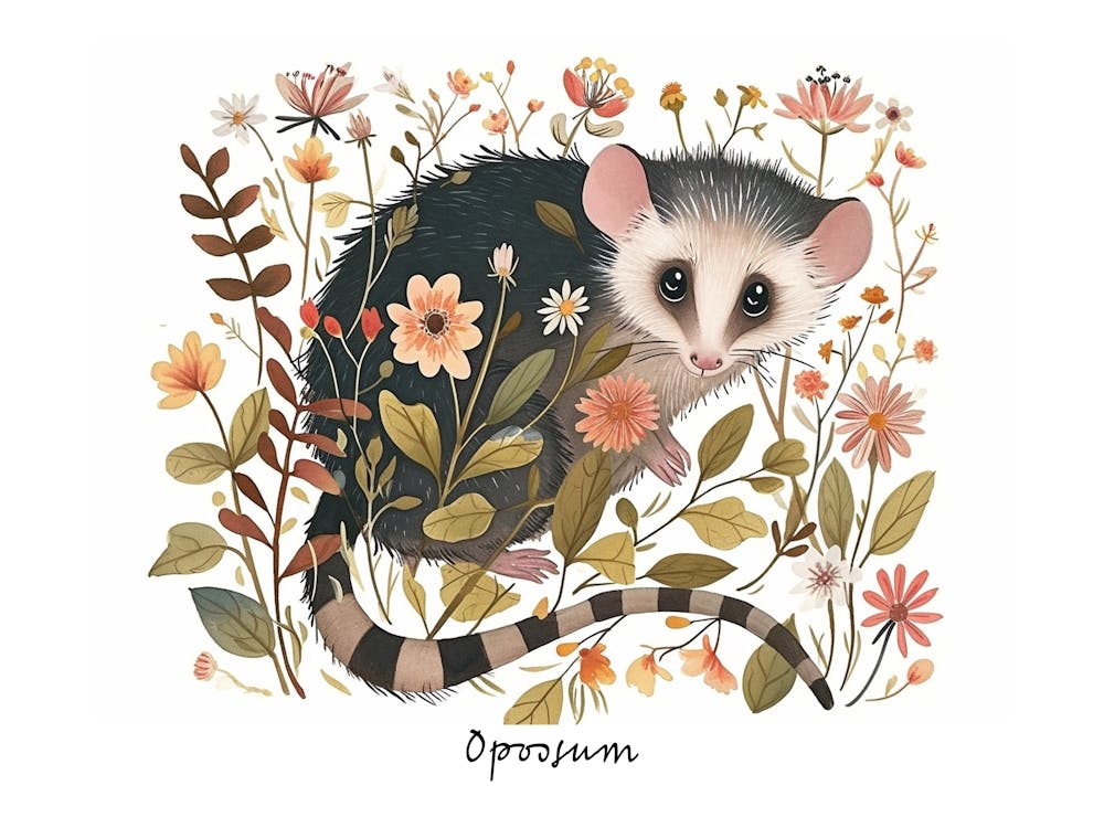 Little Floral Opossum 4 Poster