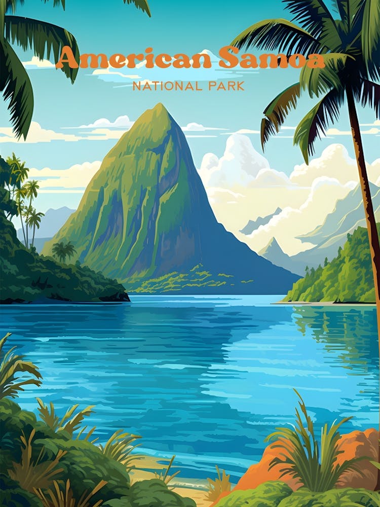 American Samoa National Park Hawaii Island Beach Modern Travel Illustration