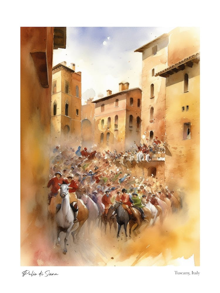 Palio Di Siena, Tuscany, Italy 3 Watercolour Travel Poster