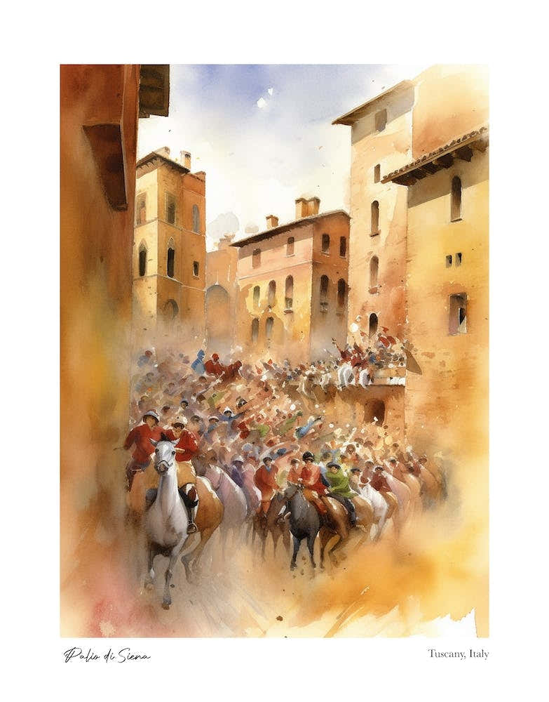 Palio Di Siena, Tuscany, Italy 3 Watercolour Travel Poster