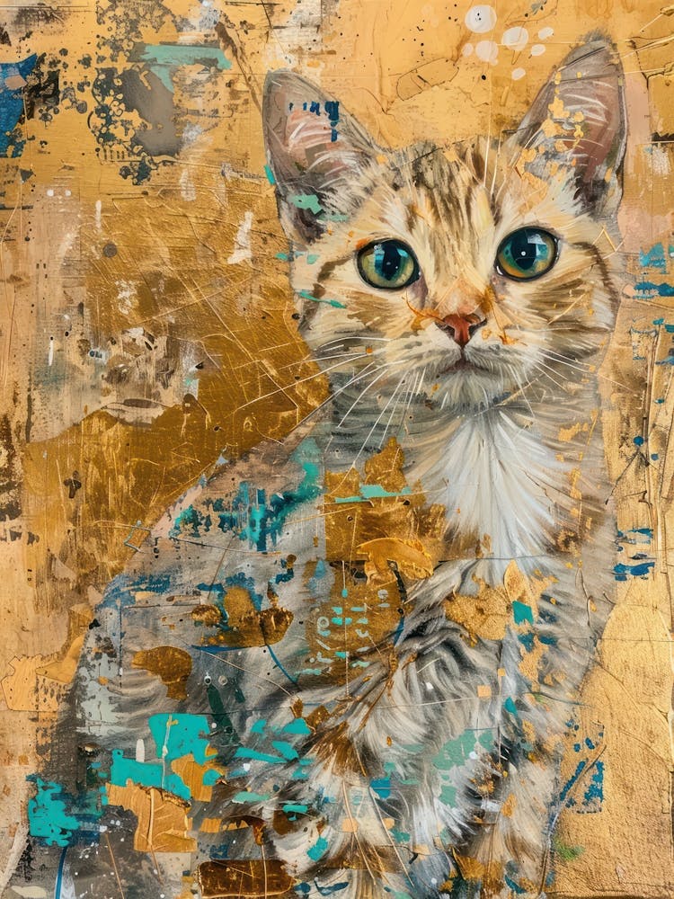 British Shorthair Cat Gold Effect Collage 3