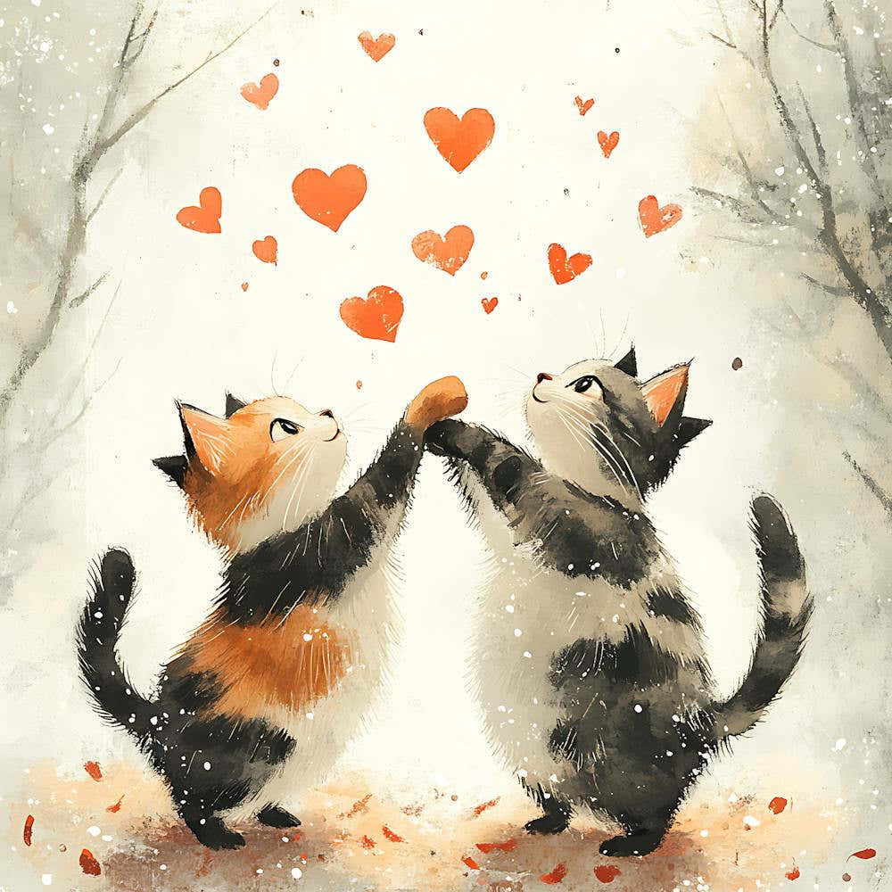 Dancing Cats Under Falling Heart 13