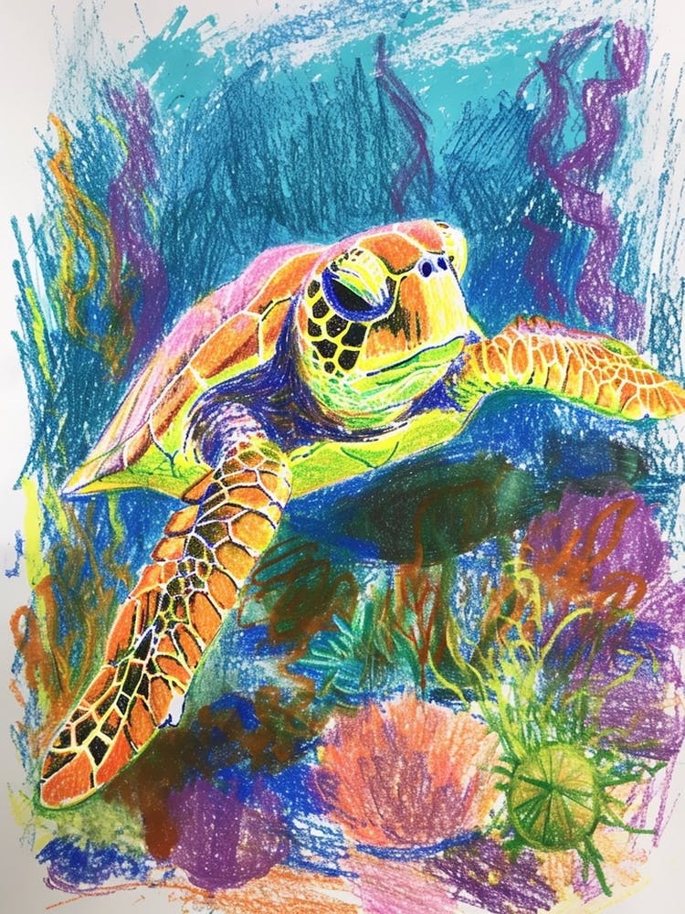 Rainbow Underwater Sea Turtle Crayon Scribble 2