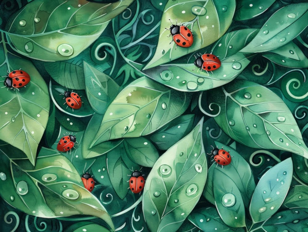 Ladybugs On Green Leaves