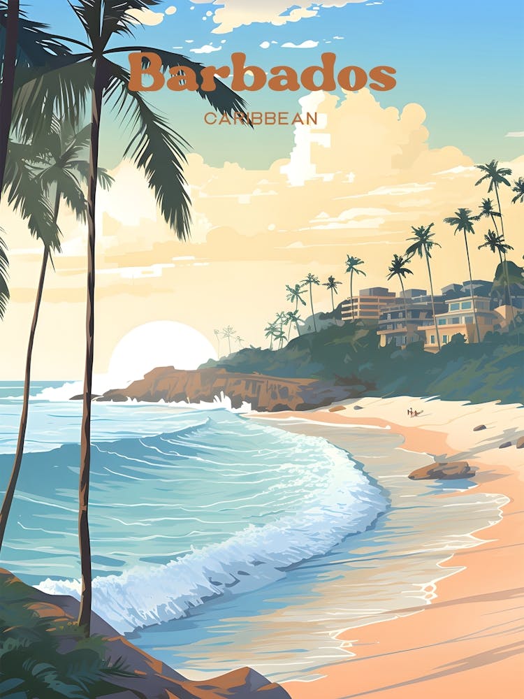 Barbados Caribbean Island Modern Travel Art Illustration