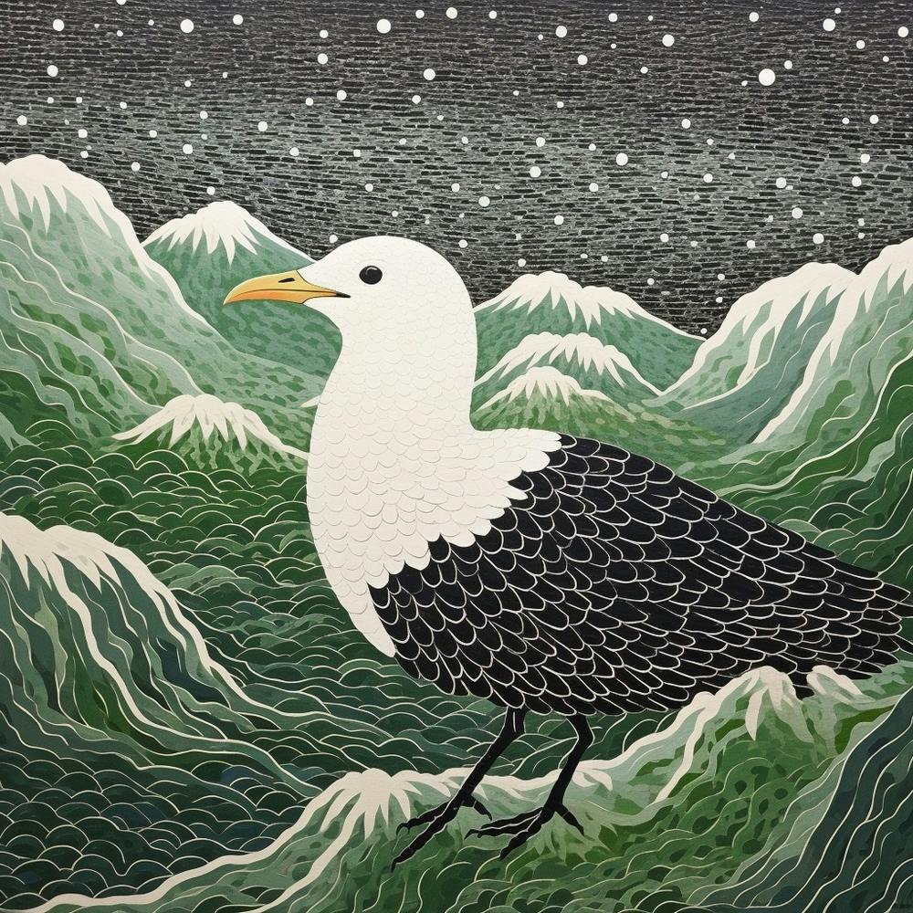Ohara Koson Inspired Bird Painting Seagull 2 Square