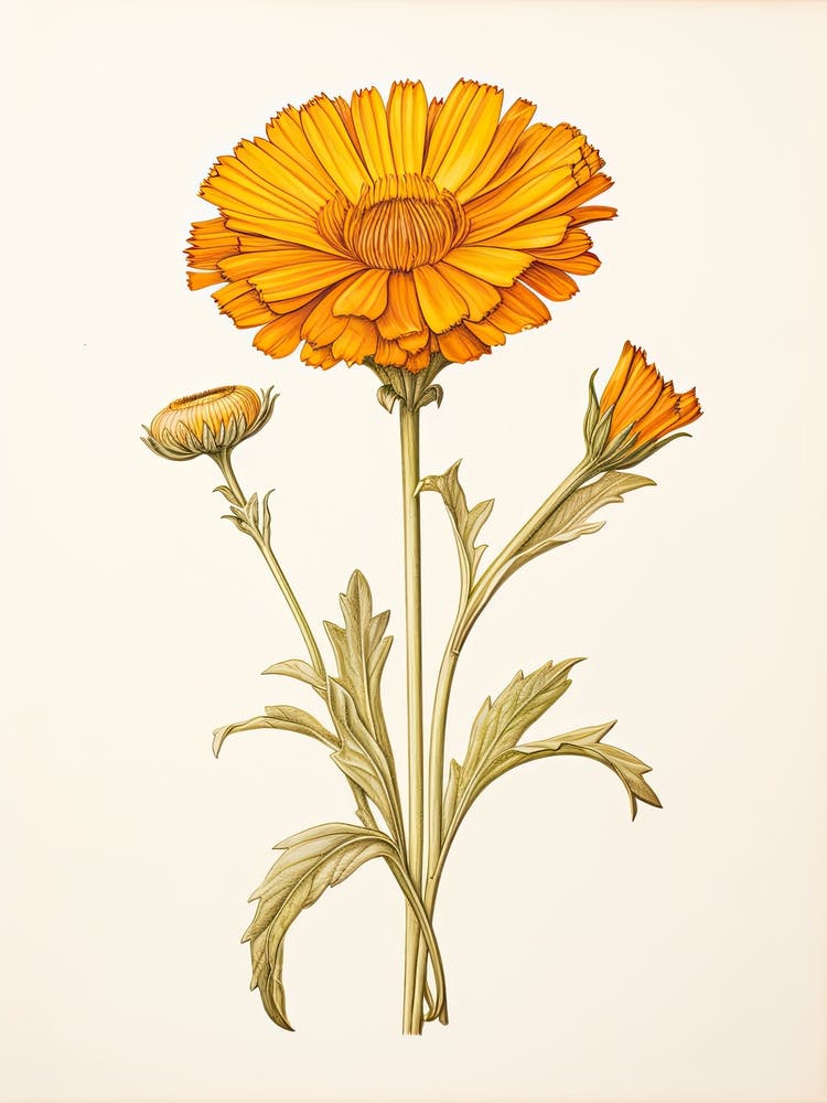 Calendula Pot Marigold Vintage Botanical Herbs 2