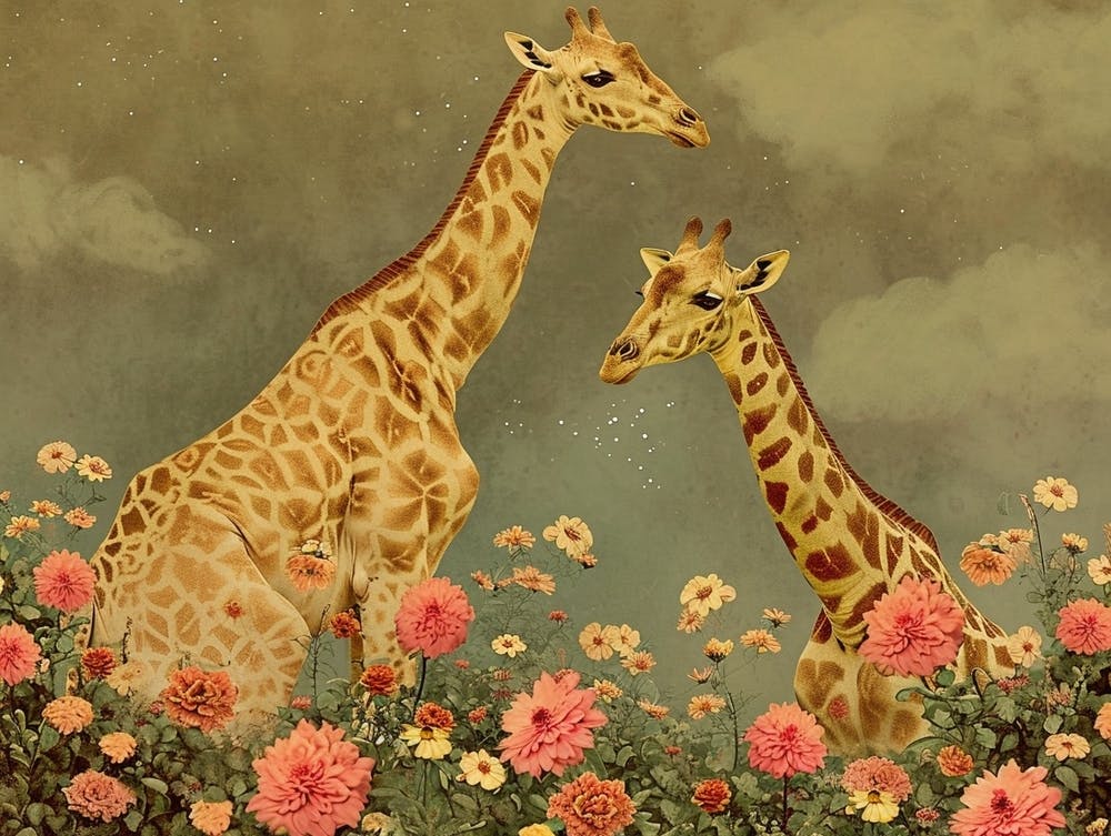 Floral Animal Illustration Giraffe 1