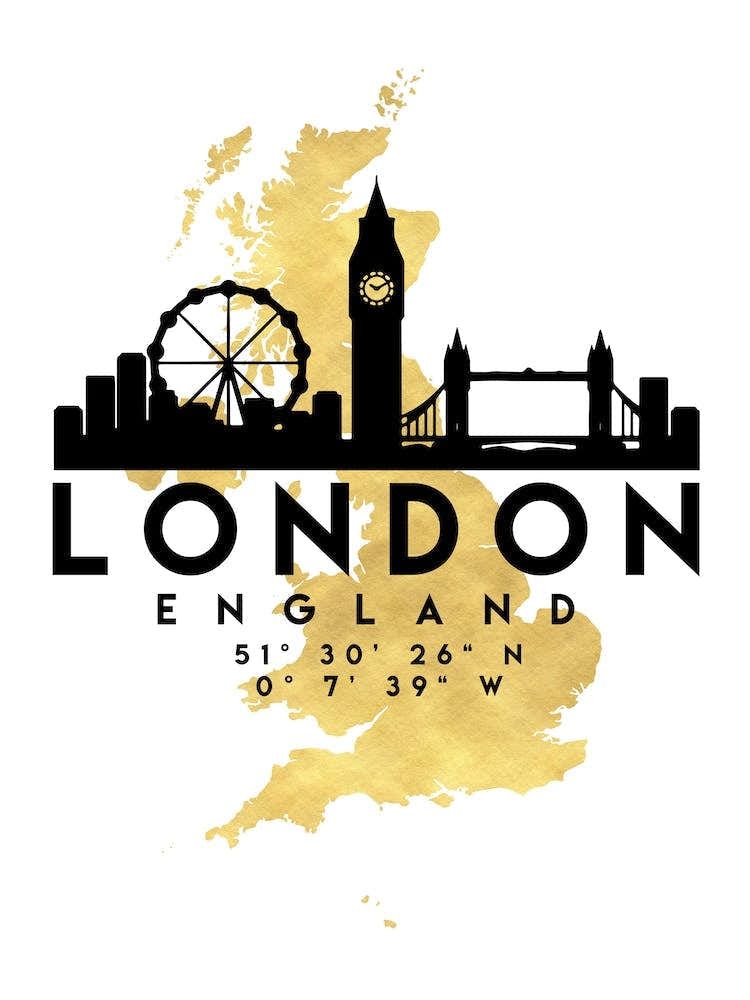 London England Silhouette City Skyline Map