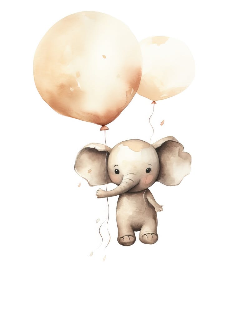 Baby Elephant Flying With Ballons, Watercolour Nursery Art 2
