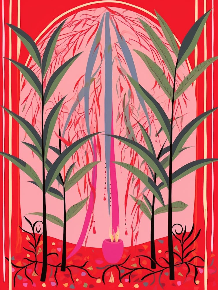 Pink And Red Plant Illustration Areca Palm 4