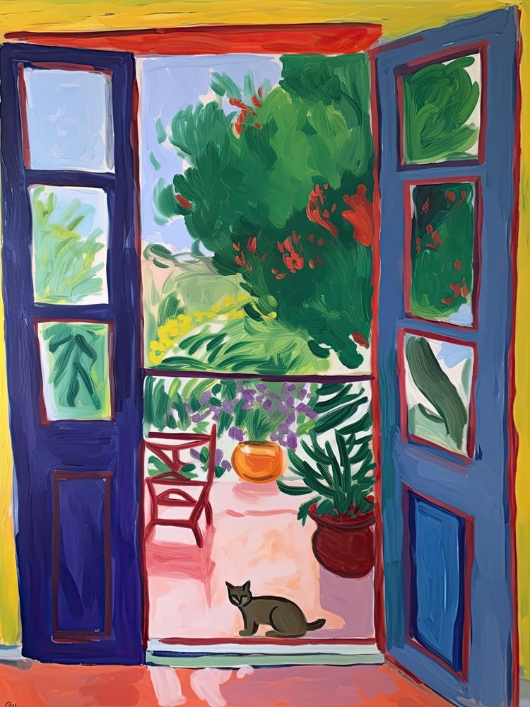 Open Window With Cat Matisse Style Tuscany Italy 3