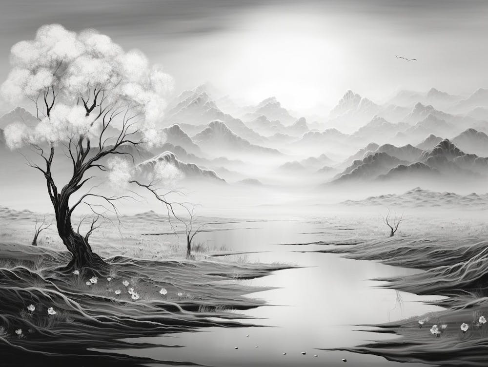 Ethereal Landscape Abstract Black And White 4