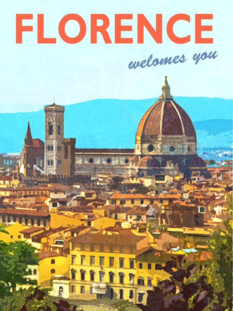 Florence Welcomes You Vintage Travel Poster