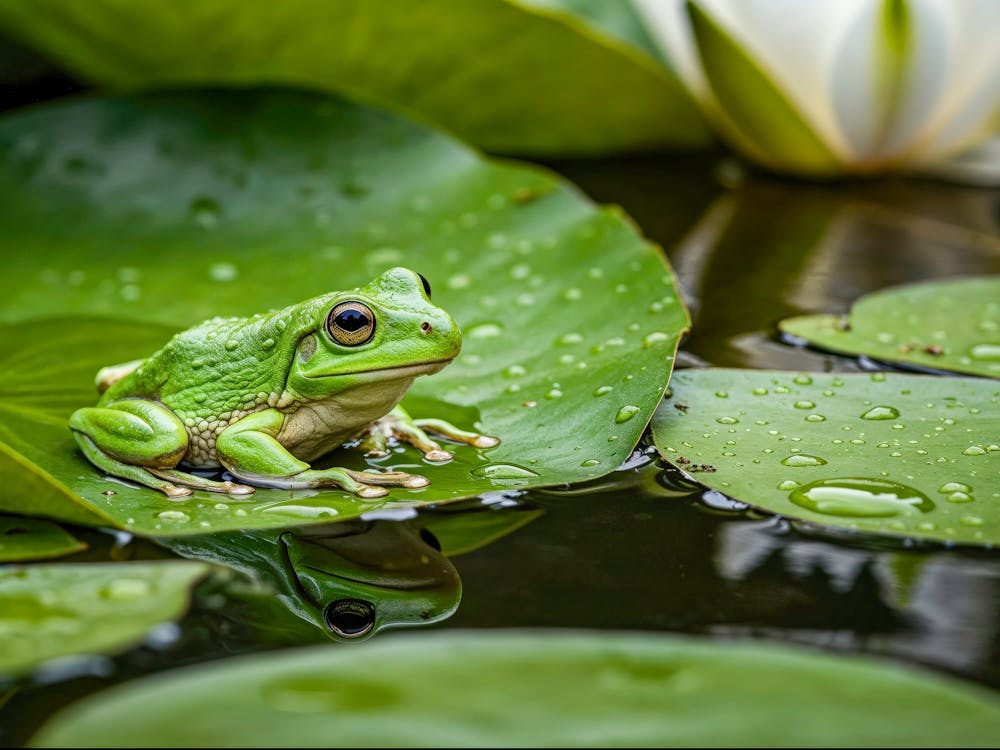 Frog On Water Lily