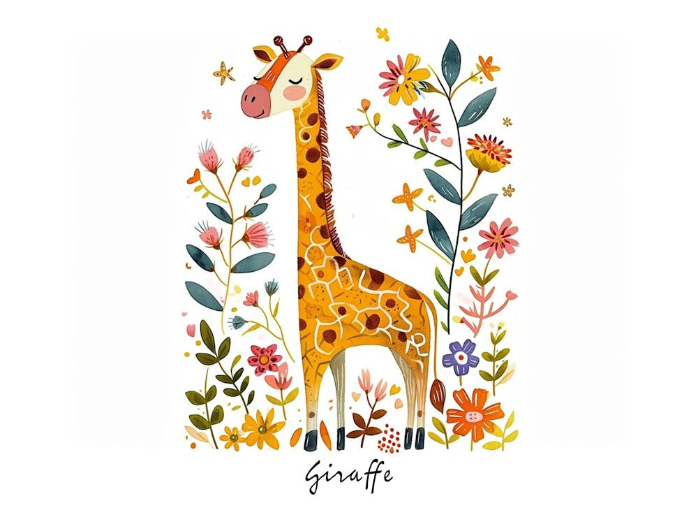 Kleines Blumen-Giraffen-Poster