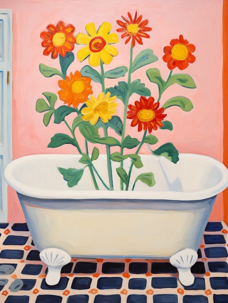 A Bathtube Full Of Zinnia In A Bathroom 4