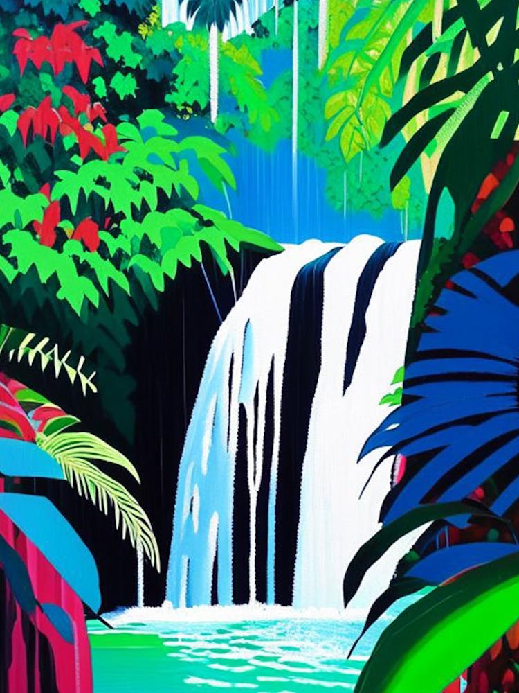 Waterfalls In A Jungle Waterscape Colourful Pop Art 1