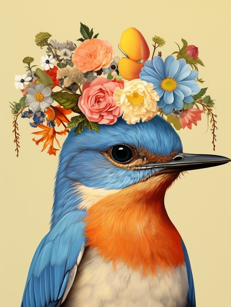 Bird With A Flower Crown Eastern Bluebird 4