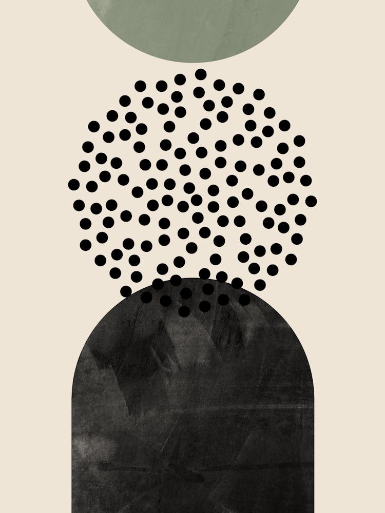 Boho Sage Green, Black and Beige Mid-Century Modern Art, Abstract Line