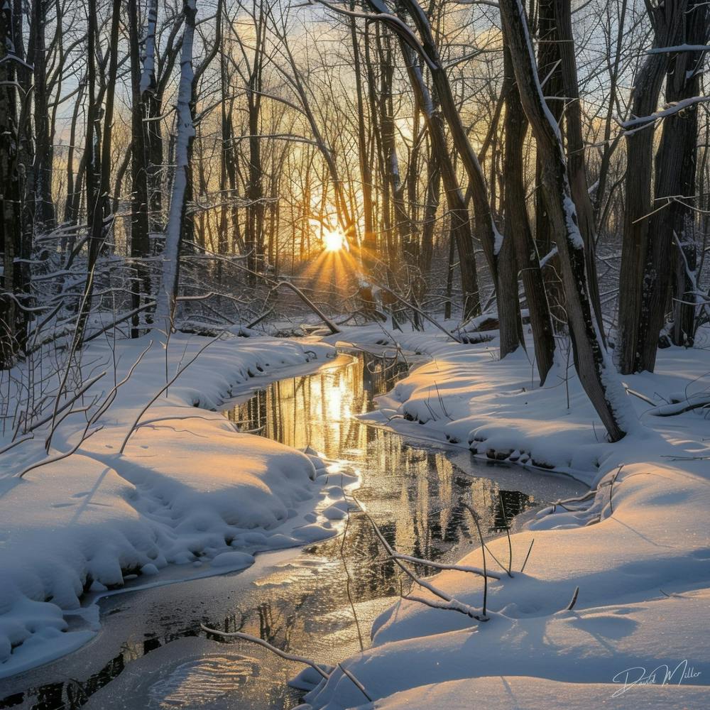 Sunrise In The Woods at Winter